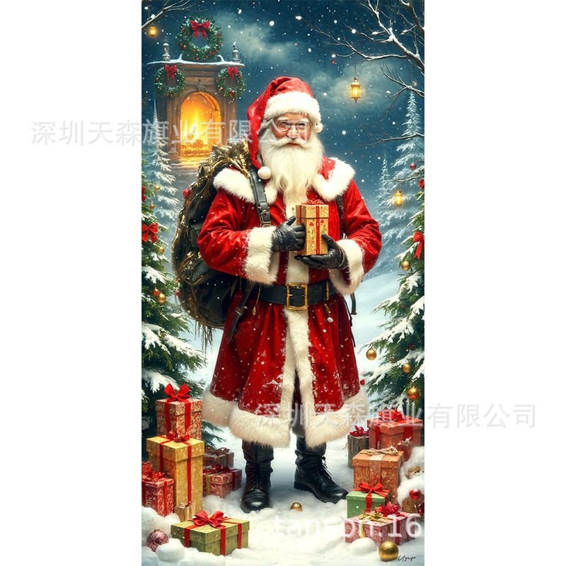跨境爆款亚马逊圣诞节门盖旗帜雪人圣诞树真实感门套圣诞毛球花边|undefined