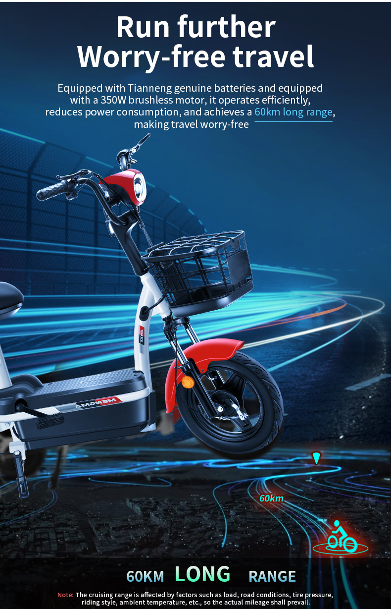 Factory Direct Supply Electric Scooter Battery Car 48V Lightweight Electric Motorcycle Scooter Family Electric Bicycle