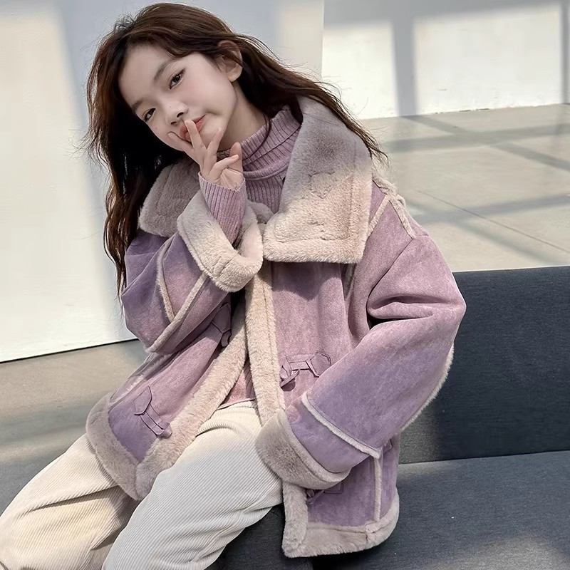 여자 모피 원피스 코트 겨울 옷 어린이 따뜻한 디어 스킨 양털 서양식 인터넷-유명한 바이커 재킷 HUZHOU ZHILI