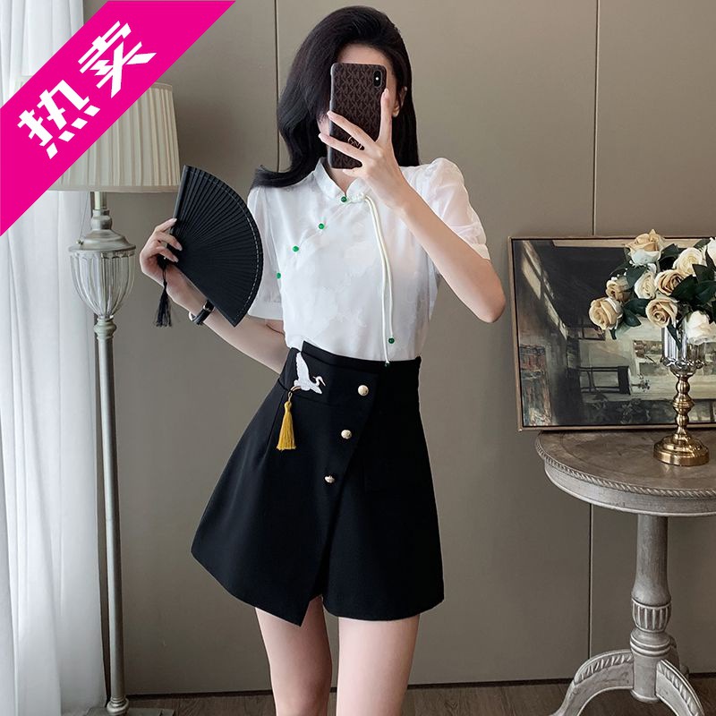 新中式国风休闲套装裙夏季2024新款搭配一整套时尚短袖短裤两件套