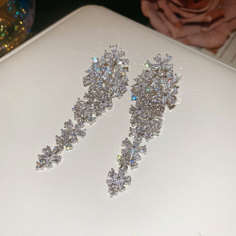 银针欧美超闪锆石树叶流苏耳环轻奢高级感耳钉气质耳饰设计感小众|undefined