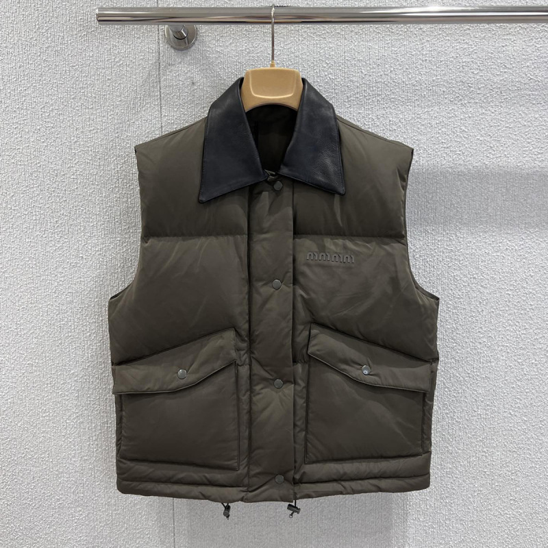 Nanyou Autumn/Winter New mm Letter Micro-Label Leather Lapel Casual Versatile High-End Stylish down Vest Jacket