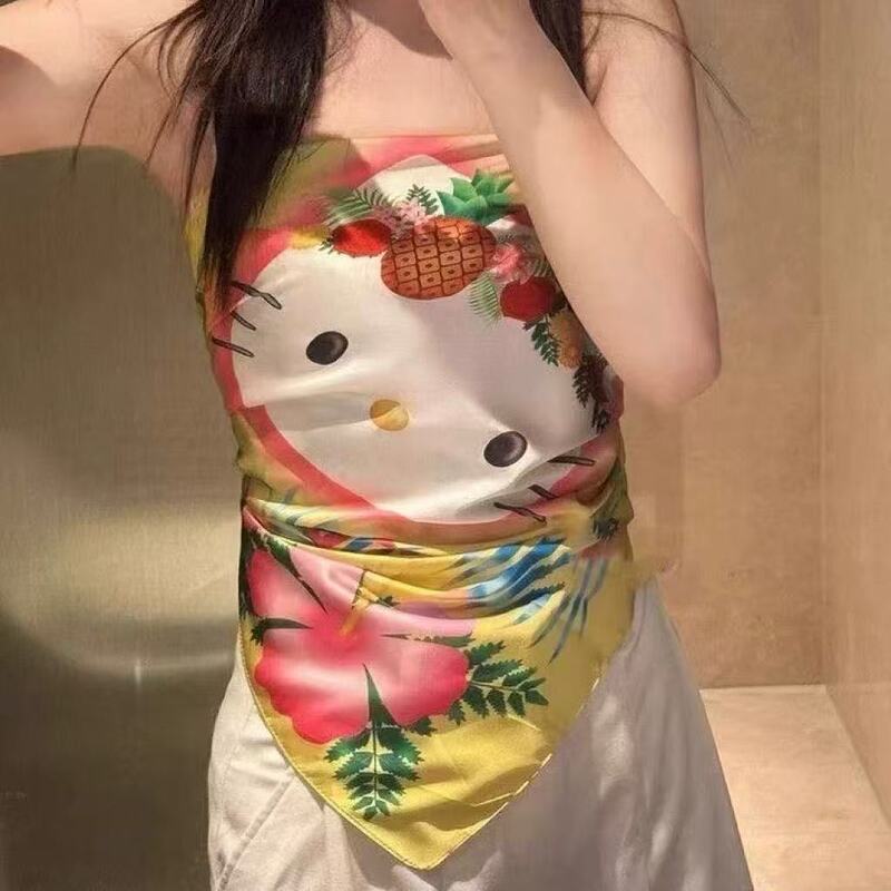 手绘涂鸦HelloKitty头巾辣妹y2k裹胸夏季街头嘻哈方巾多功能丝巾|undefined