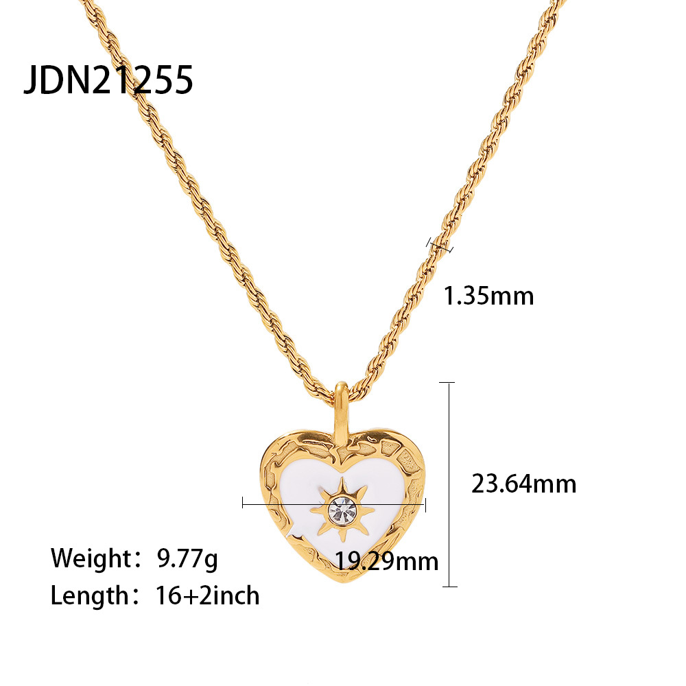 Retro Geometric Heart Shape Stainless Steel Plating Zircon Pendant Necklace_colorza_4