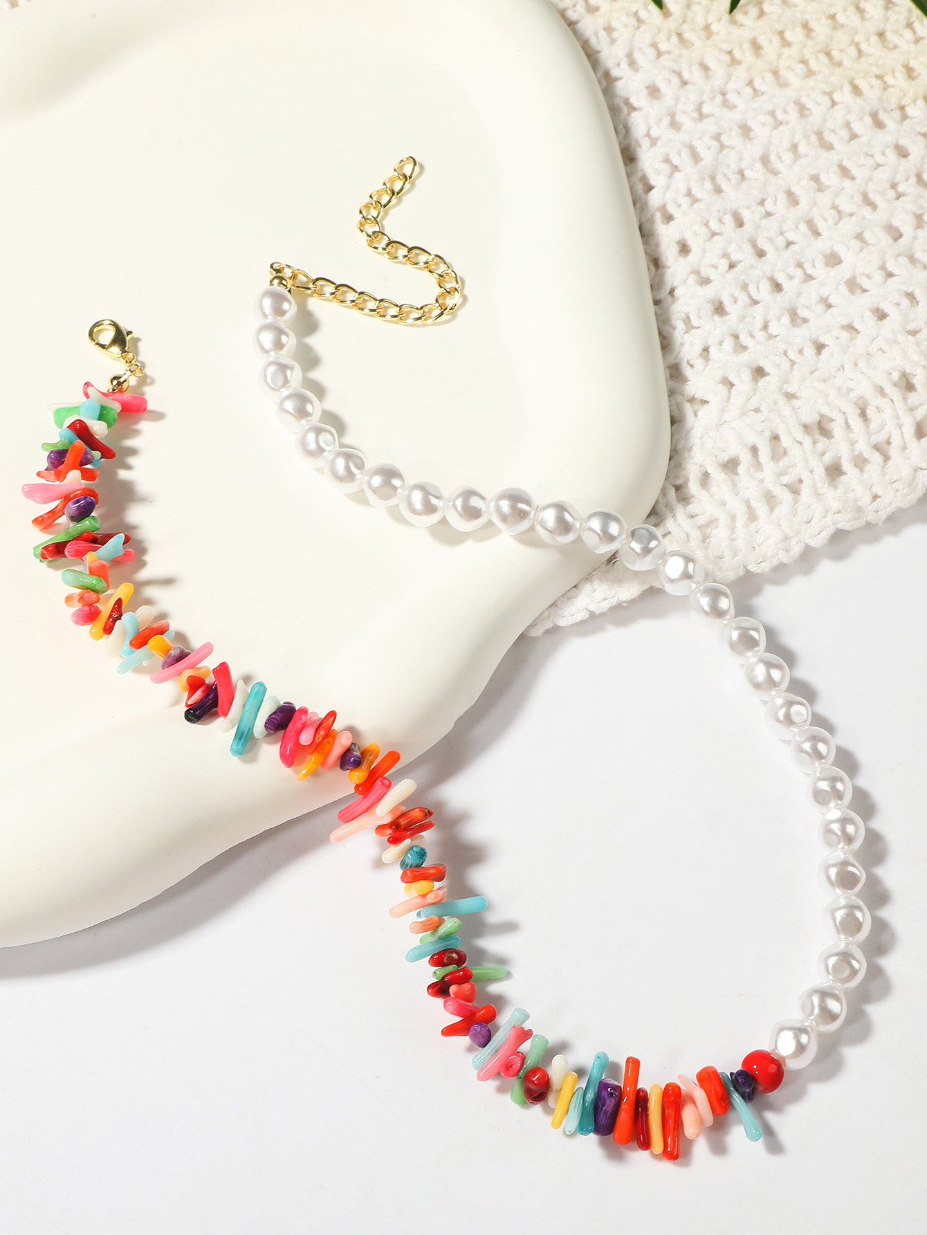 Pearl And Mixed Bead Necklace For Women Niche Coral Design_voghion.com