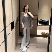 现货天丝莱赛尔披肩短袖吊带背心针织套装女夏空调衫休闲裤秋