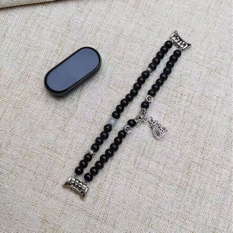 Obsidian Money Bag iWatch Strap Black Lucky Bag Beaded Strap S10 New Chinese Style Beaded Elastic Strap S9