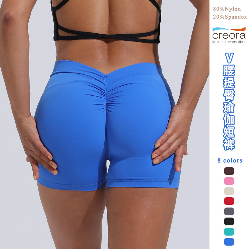 High waist hip lift back V yoga shorts women's nylon tight shorts training Sports running fitness pants women's three-point pants High waist hip lift back V yoga shorts women's nylon tight shorts training Sports running fitness pants women's three-point pants