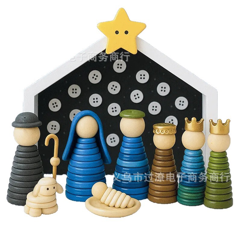 独立站新款DIYButton Nativity Scene Kit纽扣圣诞场景装饰品礼物|undefined