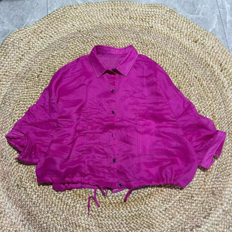2026 Summer Korean Style Loose Simple Ramie Patch Pocket Turn-Down Collar Three-Quarter Sleeve Shirt Versatile Lightweight Top for Women 2026 Summer Korean Style Loose Simple Ramie Patch Pocket Turn-Down Collar Three-Quarter Sleeve Shirt Versatile Lightweight Top for Women