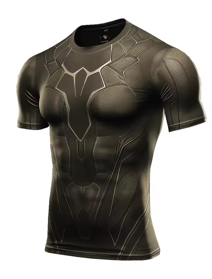 Tecnología Metal Gense Armor 3D Impresión de los hombres Verano Deportes Malla suelta Camiseta de cuello redondo de manga corta transpirable