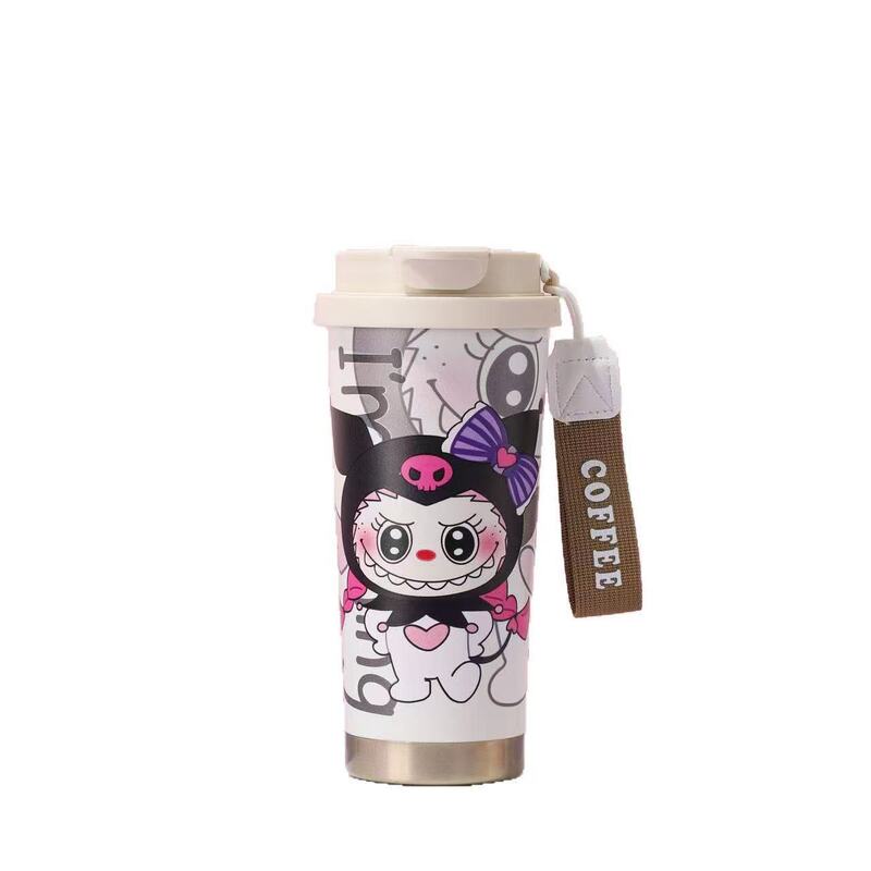 かわいい漫画の魔法瓶カップ、見栄えの良いラブブダブルストローカップ、LABUBUウォーターカップ、カーコーヒーカップ|undefined