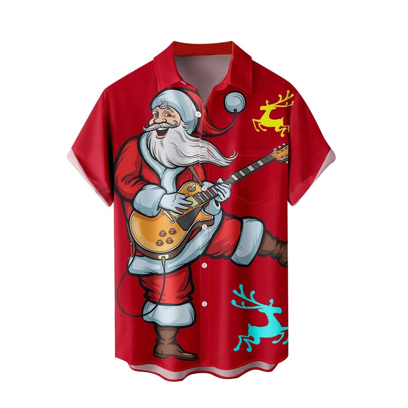 Comercio exterior europeo y americano transfronterizo exclusivamente para hombres de manga corta nueva camisa serie de Navidad impresión digital 3D blusa casual