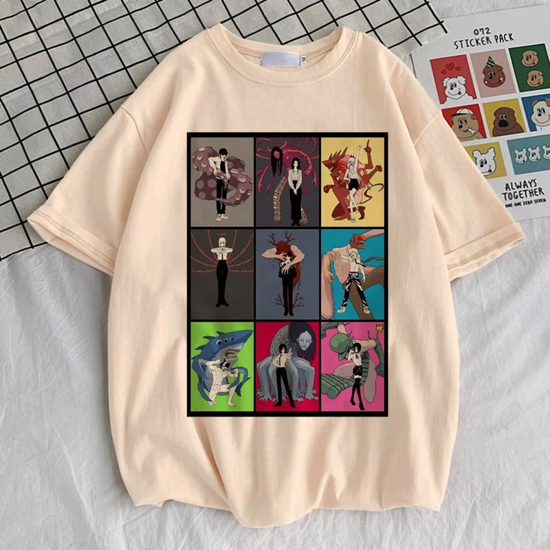 Chainsaw Man T-Shirt Women Plaid Pastel Breathable T-Shirt Goth Plaid Grunge Breathable Top Short Sleeve