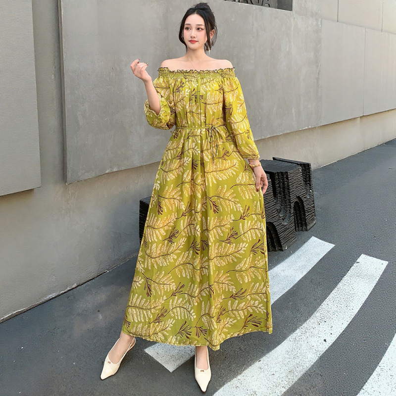 Summer Bohemian Dress Floral Floral Rayon Silk Beach Dress Loose Maternity Dress One-Shoulder Nine-Quarter Sleeve Long Dress Summer Bohemian Dress Floral Floral Rayon Silk Beach Dress Loose Maternity Dress One-Shoulder Nine-Quarter Sleeve Long Dress