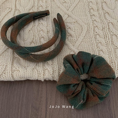 Green orange grid~ British style belt hair band female going out face washing simple hair clip Korean headband hair accessories headgear tie head 