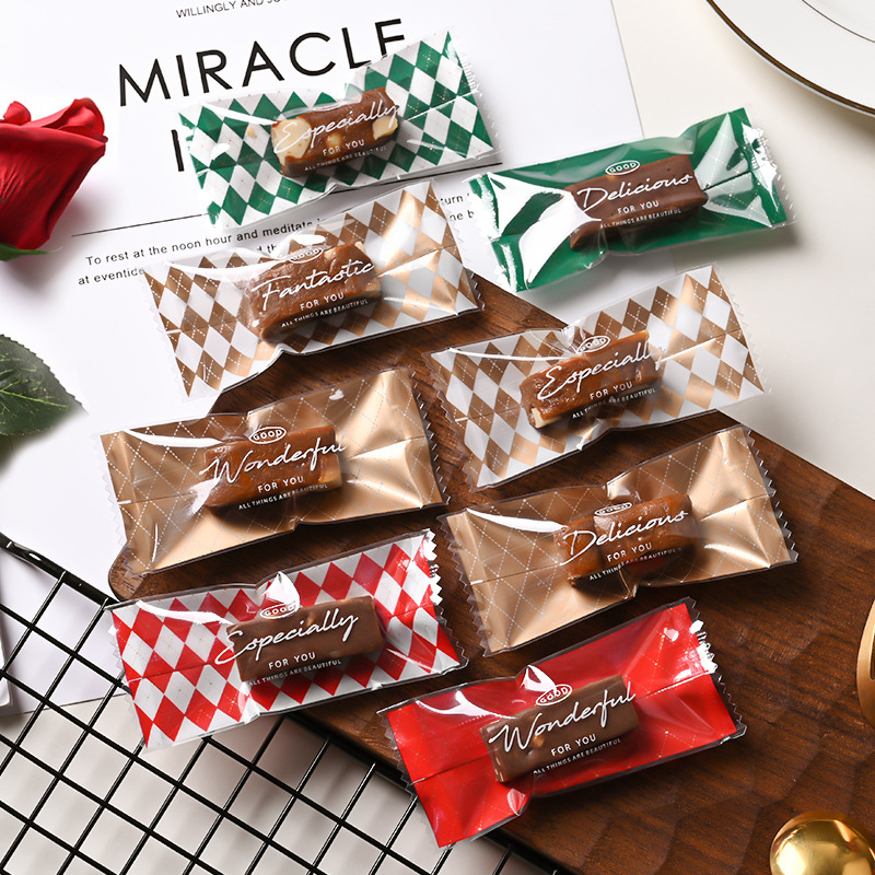 新款透明英文太妃糖包装袋海盐杏仁牛轧糖咖啡糖机封袋糖果袋批发