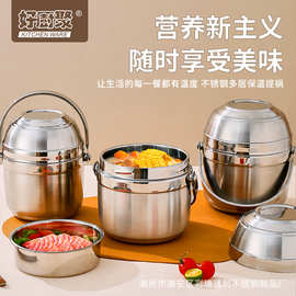 1.3L不锈钢提锅1.5L碗盖无磁便当盒炫彩锅身方柄提保温饭盒