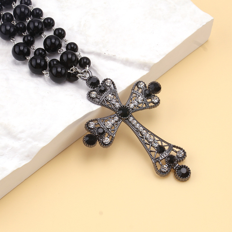 Collier avec pendentif en forme de croix et de perles pour Halloween, style punk hip-hop, personnalité sombre_voghion.com