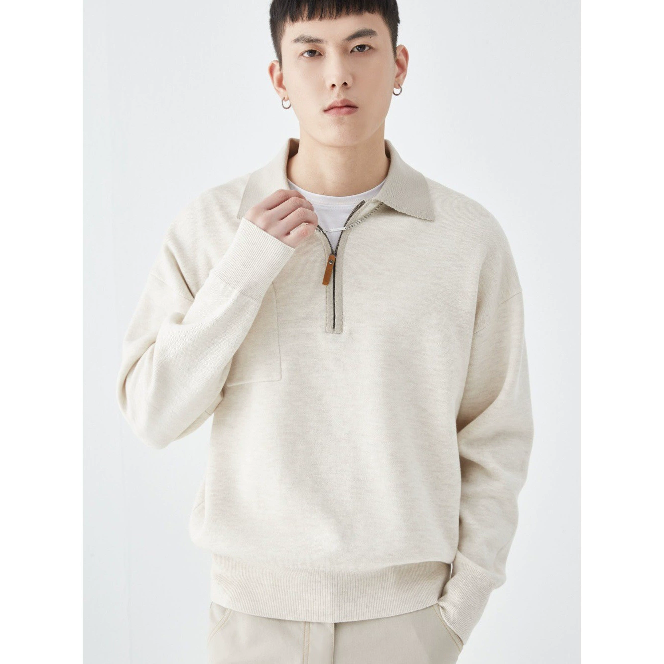 Контрастная вязаная рубашка-поло, мужской свитер с полуоткрытыми лацканами, топ с длинными рукавами, мужской осенний легкий зрелый Высококачественный свитер