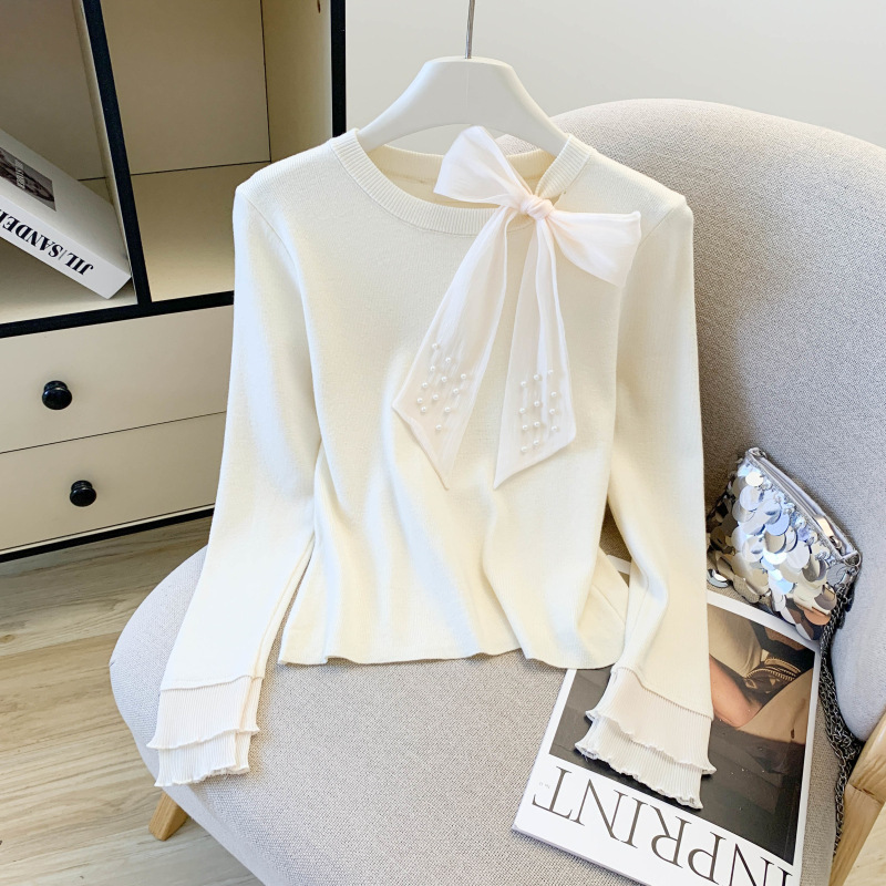 Actual Shot of Large Quantities of 2025 Autumn New Korean Style Foreign Style Chic Design Slim Lace-Up Top Knitwear for Women Actual Shot of Large Quantities of 2025 Autumn New Korean Style Foreign Style Chic Design Slim Lace-Up Top Knitwear for Women