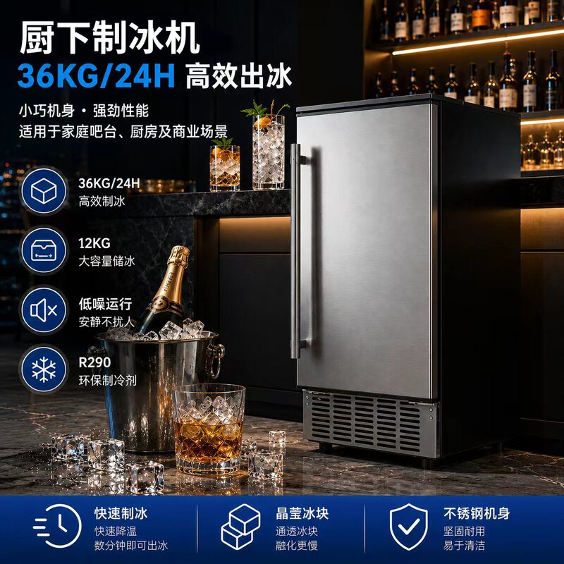 Under-Cabinet Ice Maker, Commercial Air-Cooled Embedded Ice Maker, Under-Counter Ice Maker, Integrated Kitchen Ice Maker