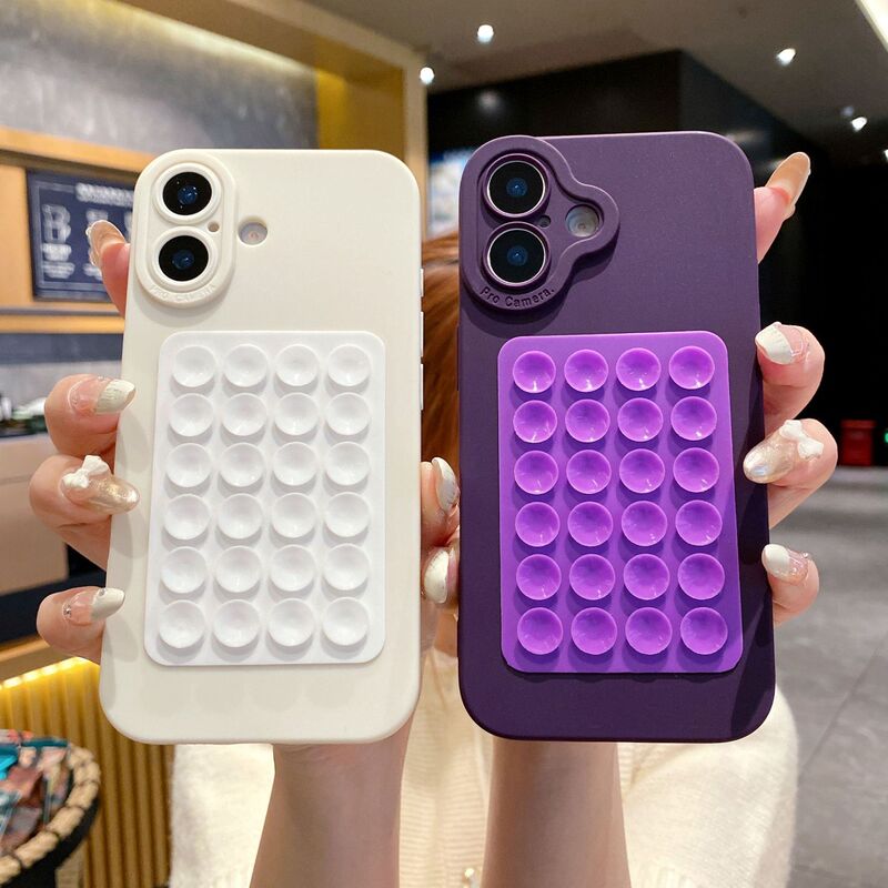 Suitable for Iphone16 Mobile Phone Case Ins Pupil Eye Suction Cup Apple 17Promax Pure Color Protective Case 15Plus Soft