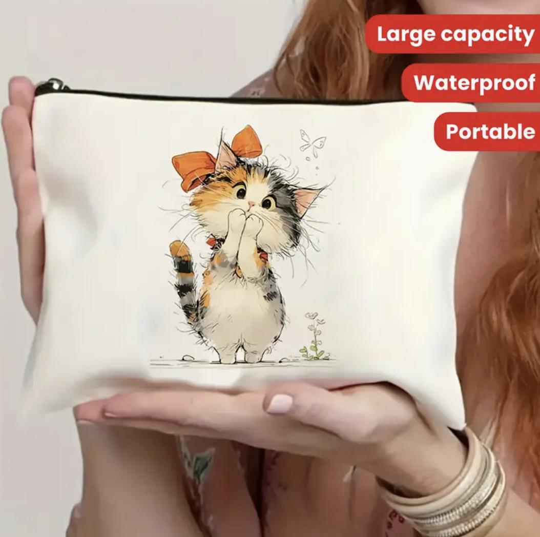 Amazon Cross-border algodón y lino bolsa de lavado impresa de doble cara bolsa de almacenamiento bolsa de accesorios para gatos con lazo de gran capacidad