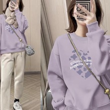 时尚圆领卫衣女秋冬季2025新款胖mm大码女装宽松休闲加绒上衣