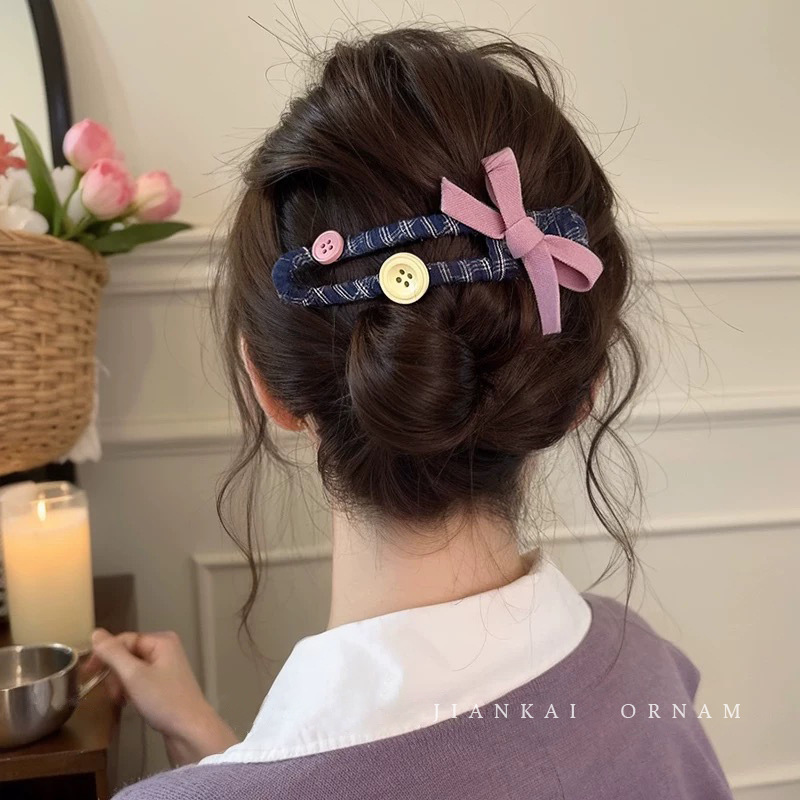 女性用コントラストカラーリボンダックビルヘアクリップ、ハイエンド2025年新作、後頭部用ワンラインクリップ、ヘアクリップ、ヘアアクセサリー|undefined