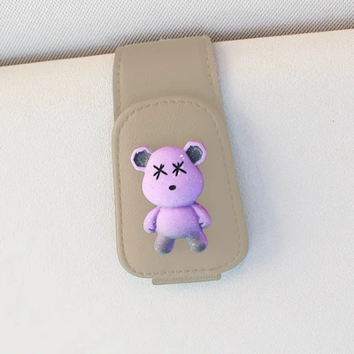 Car Glasses Clip/Bill Clip car sun visor storage - beige-purple-bear