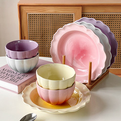 Neon ceramic blush salad plate ins rice bowl household irregular fruit plate pasta dish dessert plate