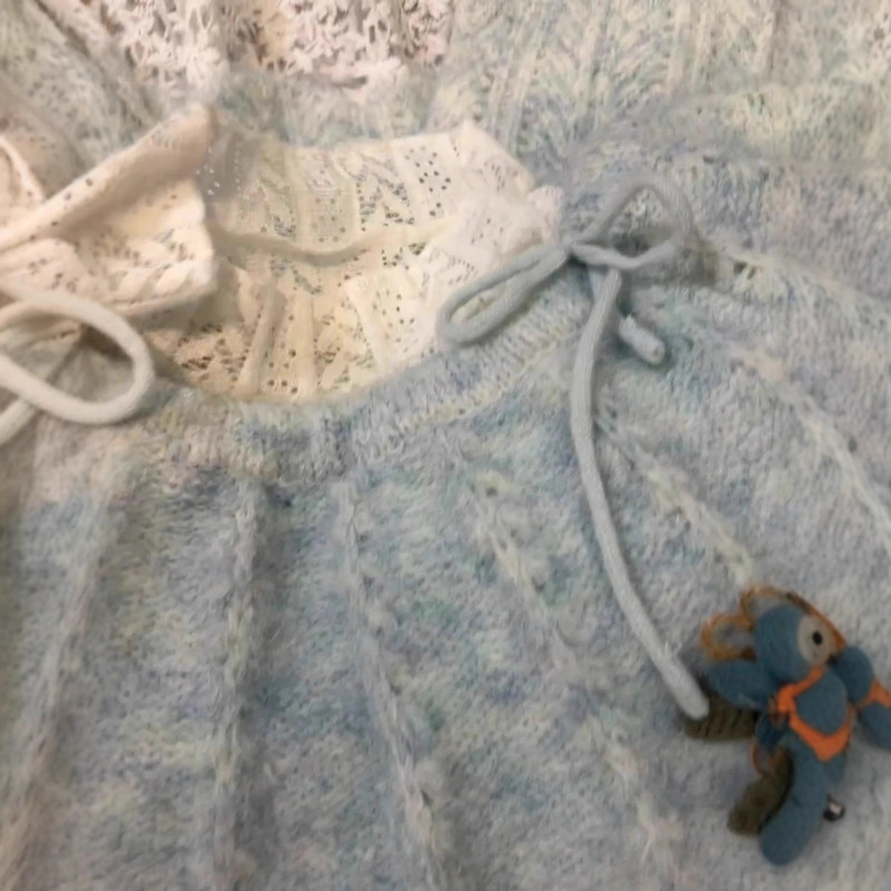 韩版套头圆领蝴蝶结蓝色针织衫女春秋新款软糯奶fufu洋气减龄上衣|undefined