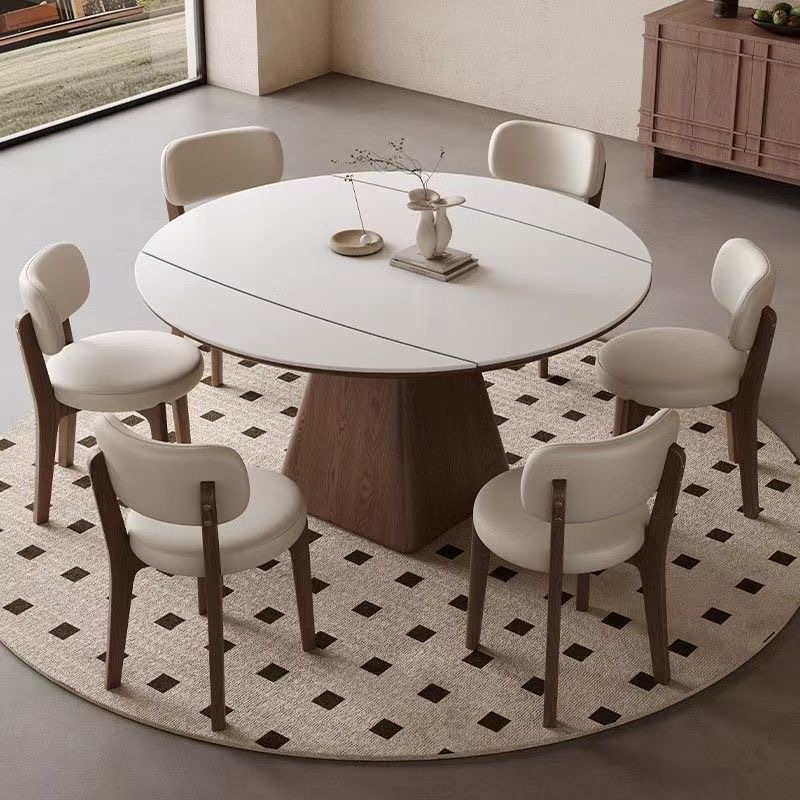 Mesa de comedor de madera sólida de estilo crema medieval mesa redonda de tabla de roca de comedor combinación de mesa redonda telescópica plegable cuadrada mesa redonda variable tipo de casa pequeña
