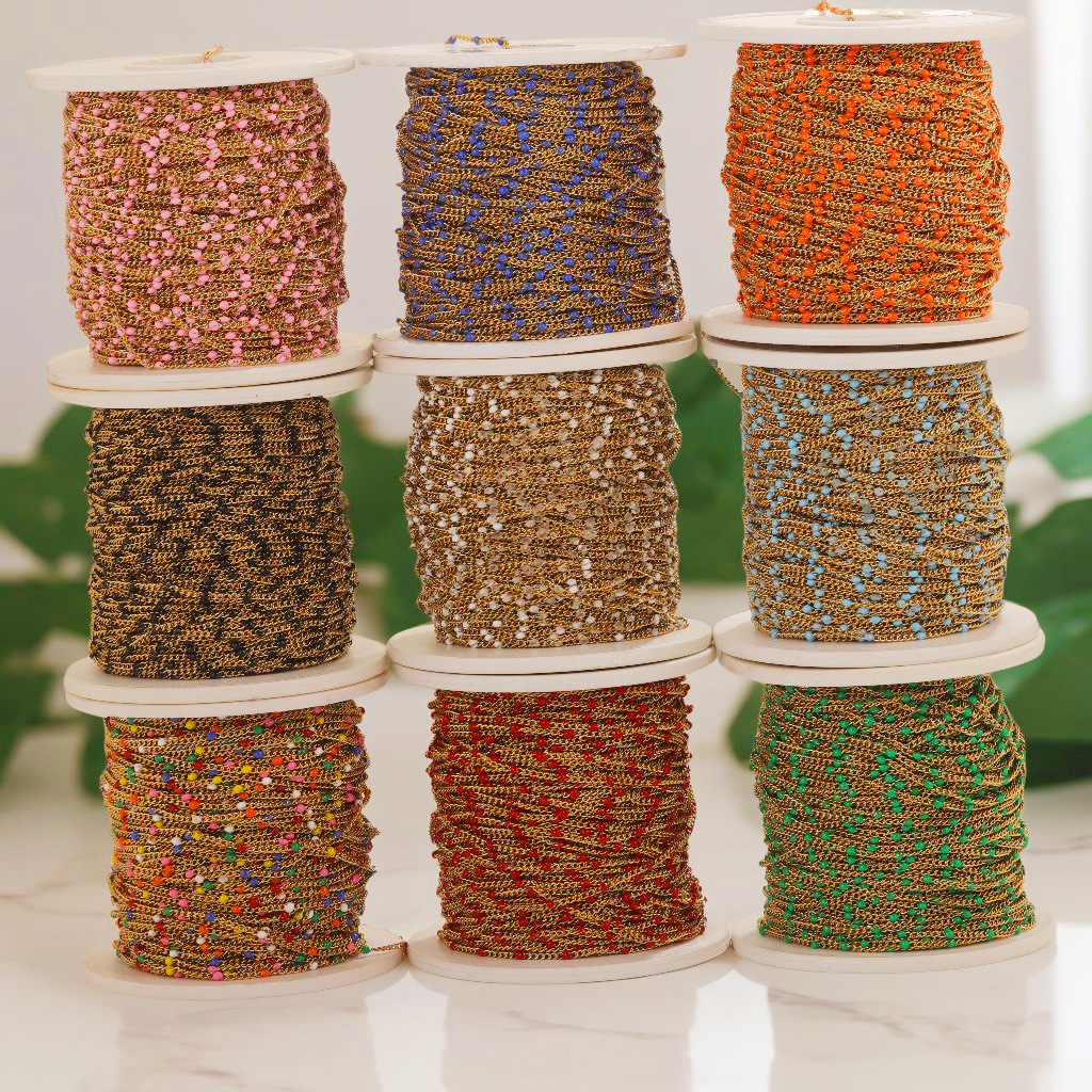 Color garantizado 18k esmalte de oro gota cadena de cuentas de esmalte joyería de bricolaje cadena de clavícula pulsera de cuentas redondas cuerda de mano cadena de cuentas lateral