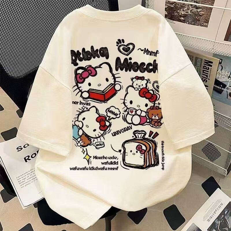 Pure Cotton Cartoon Hello Kitty Short-Sleeved T-Shirt for Women, New Summer Style, Loose Fit, Plus Size, Lazy Style for Chubby Girls 100kg Half-Sleeved Top Pure Cotton Cartoon Hello Kitty Short-Sleeved T-Shirt for Women, New Summer Style, Loose Fit, Plus Size, Lazy Style for Chubby Girls 100kg Half-Sleeved Top