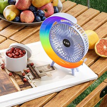 严选爆款幻彩跑马灯家用USB充电小风扇便携桌面台扇跨境 桌面风扇