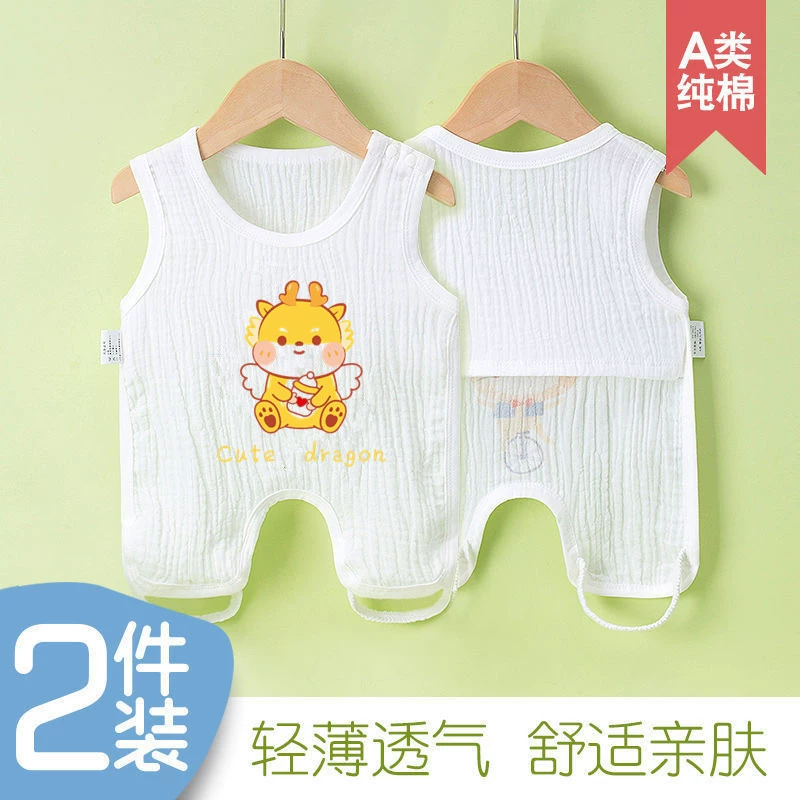 Одежда из жатого хлопка для новорожденных для мальчиков и девочек, летний тонкий нагрудник с отверстием на плечах для защиты от холода и защиты живота.