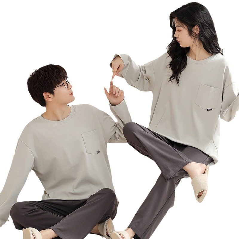 코튼 파자마 커플 봄 가을 겨울 정장 유행 한국 버전 달콤한 느슨한 풀오버 플러스 사이즈 홈 옷 외부 착용 가능