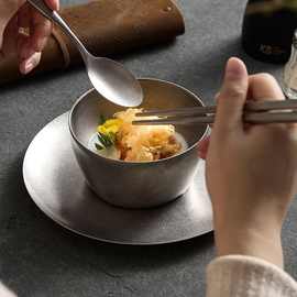 复古不锈钢餐具雪花银杯子甜品勺子轻奢创意商用碗碟盘杯筷套装