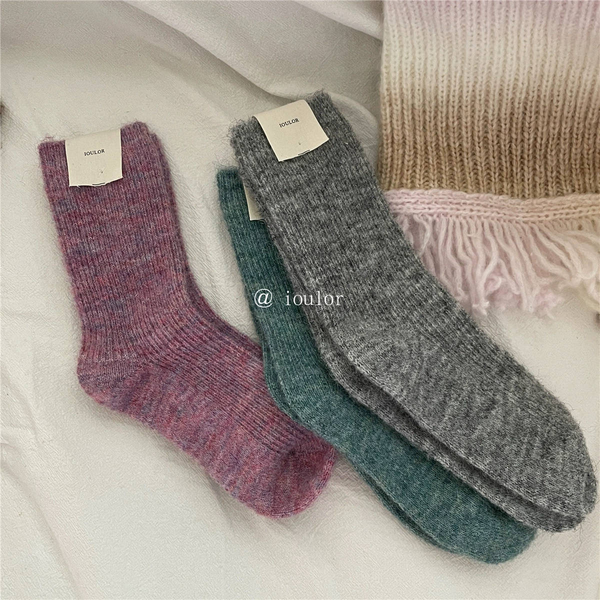 IOULOR Demi-season cashmere Japanese thin woolen knee socks, increased thickness, mid-length, Korean style