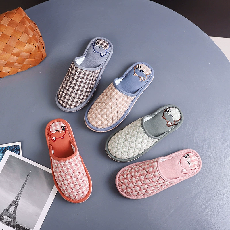 Баотоу трехслойная толстая резиновая основа тканые тапочки в клетку мультяшный домашний деревянный пол тапочки закрыто зимой