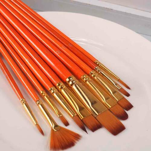 10 brushes, two-color nylon hair combination wooden pole watercolor brush, can be customized with fan-shaped watercolor brush from the manufacturer
