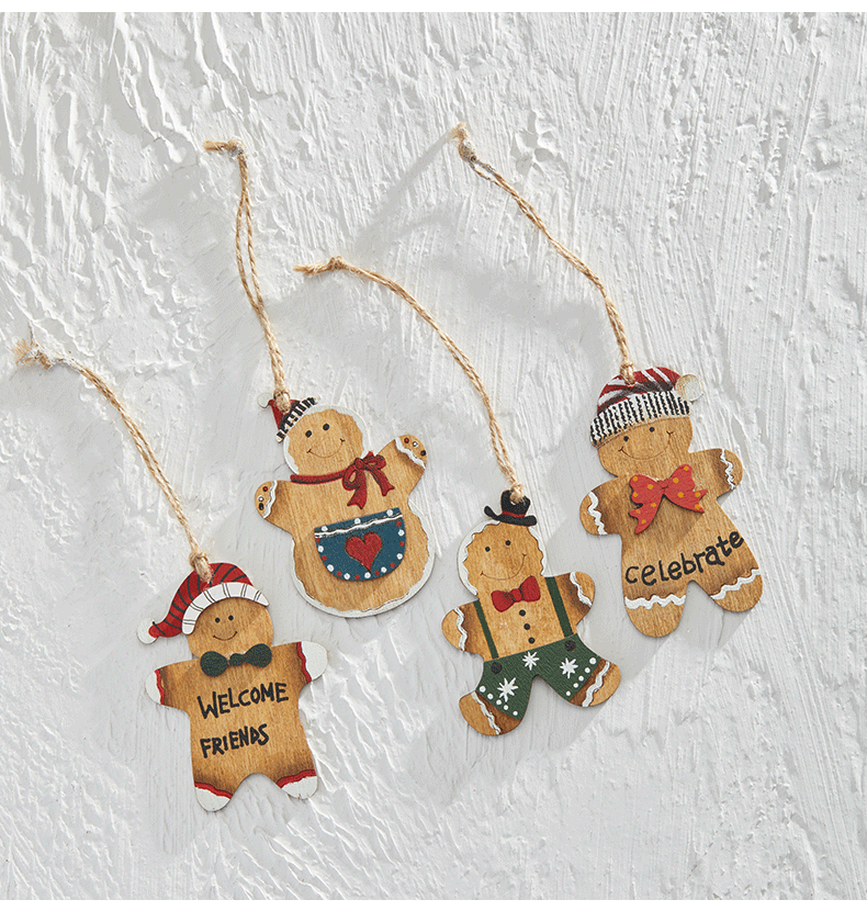Buscando madera 8cm Navidad pintada a mano pan de jengibre hombre pequeño colgante decoración de Navidad escenario decoración de props