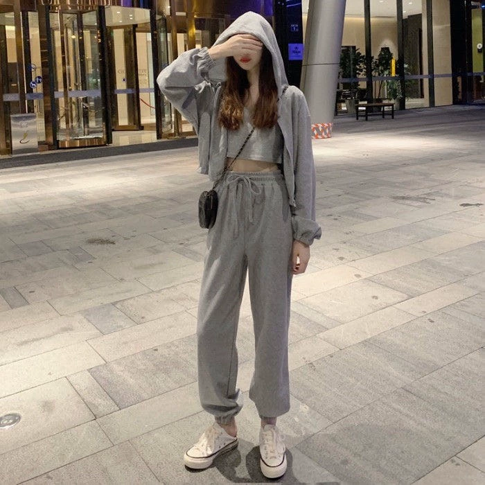 Комплект из 3 элементов в oversize корейском стиле — куртка, жилет и штаны, повседневный осенний отдых