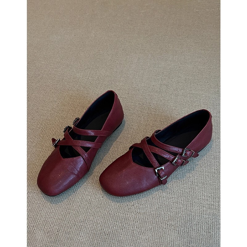(in Stock) French-Style Cross-Strap Flat Mary Jane Shoes for Women, New Versatile Retro Round-Toe Soft-Soled Commuting Shoes