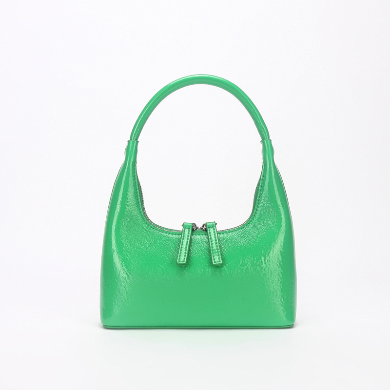 Women's 2022 New Niche Genuine Leather Hobo Bag French Vintage Patent Leather Underarm Bag Simple Handheld Baguette Bag - Thumbnail 8