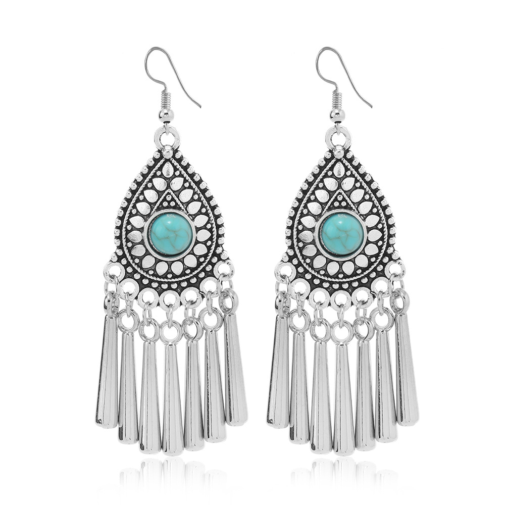 Women'S Gender 1 Pair Retro Ethnic Style Geometric Plating Inlay Alloy Turquoise Drop Earrings