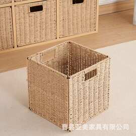 跨境藤编收纳筐可手提双耳自由组合杂物书本整理筐卧室衣物编织篮