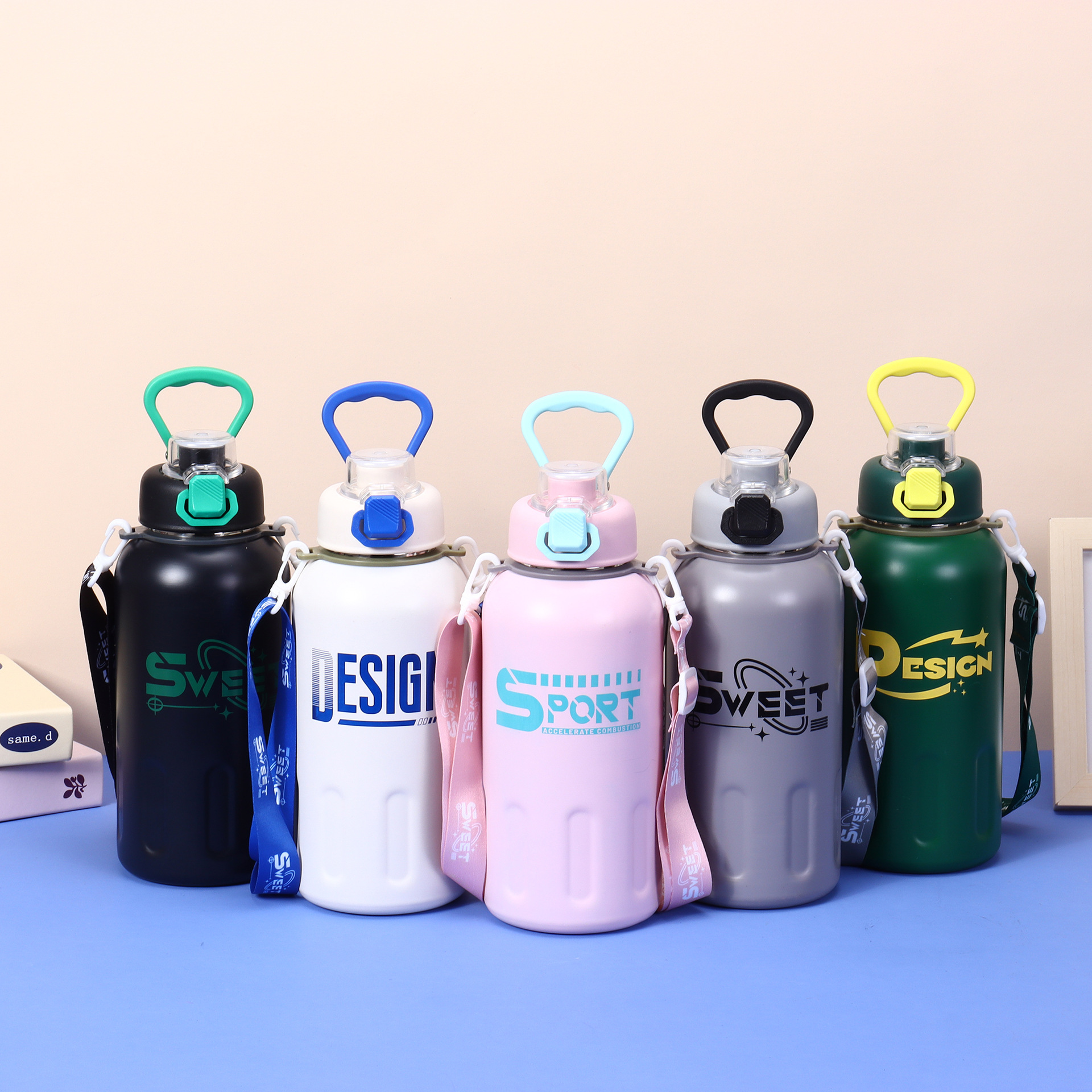 Insulated Stainless Steel Water Bottle With Shoulder Strap Large_voghion.com